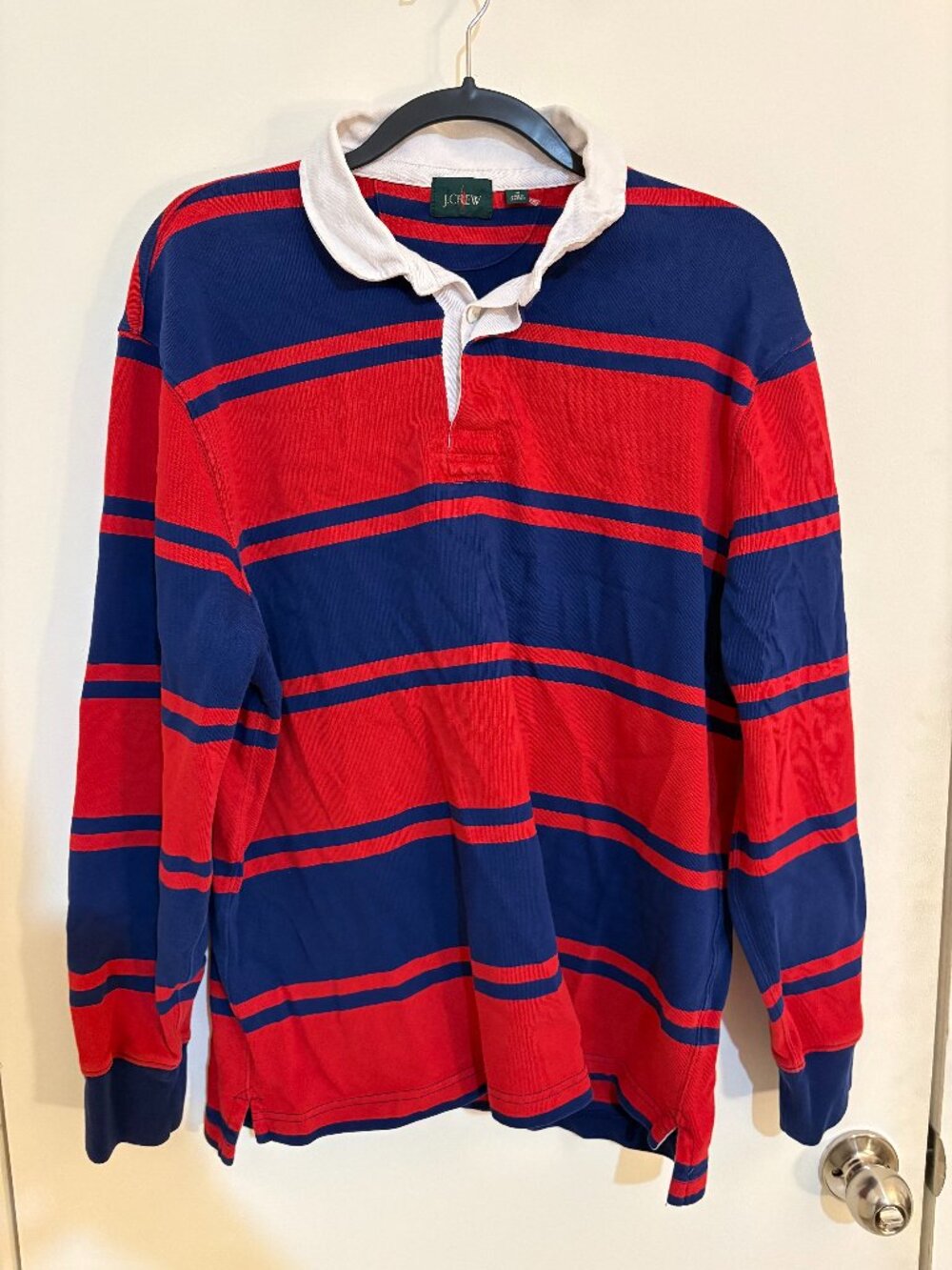 J.Crew Rugby Long-Sleeve Polo Medium Red Navy Stripes White Collar